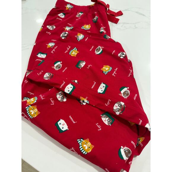 Lands' End Red Cat Pajama Pants Women’s Large Holiday Lounge Sleepwear NWOT - Picture 3 of 6